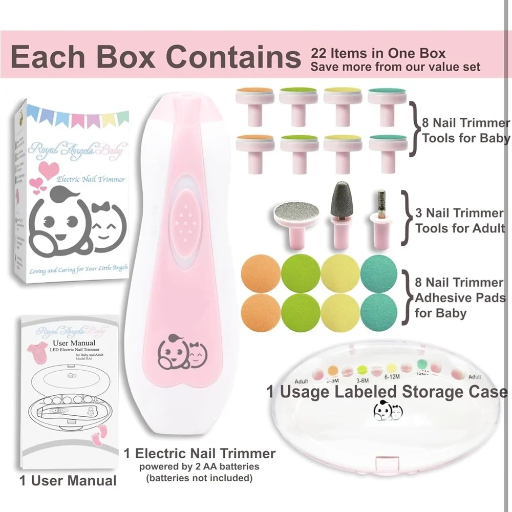 Baby Nail Trimmer 21 in 1, Usage Labeled Case & 13‎ Extra Replacement Tools,Pink